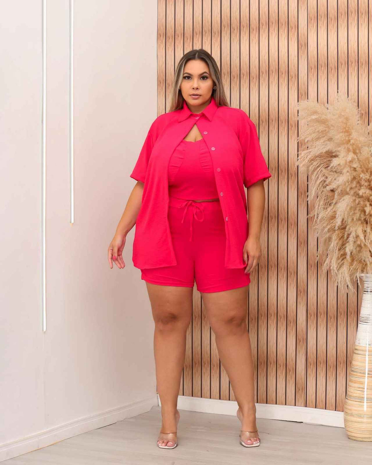 Conjunto Plus Size de Verão com Tecido Duna para Conforto Cor:Vermelho
