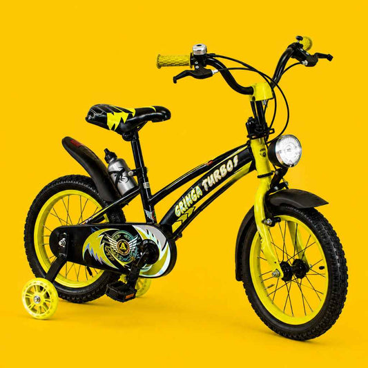 Bicicleta Infantil Aro 14 Old School Amarela 3 a 7 Anos LED + Pneu Grosso + Faro