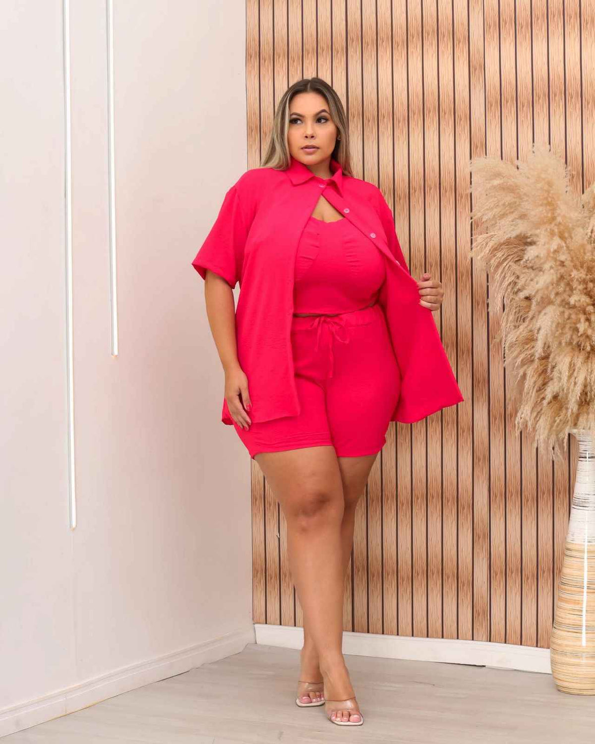 Conjunto Plus Size de Verão com Tecido Duna para Conforto Cor:Vermelho
